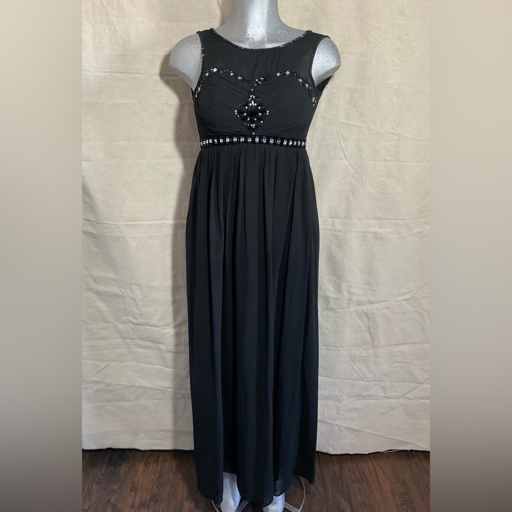 LOVE POINT, Women Beaded Sheer Black Dress, Top has beaded embellishment.